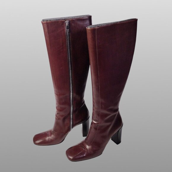 Bally CHADRA Italy Knee High Leather Boots Deep Plum 37 EU 6.5 US - Picture 3 of 7